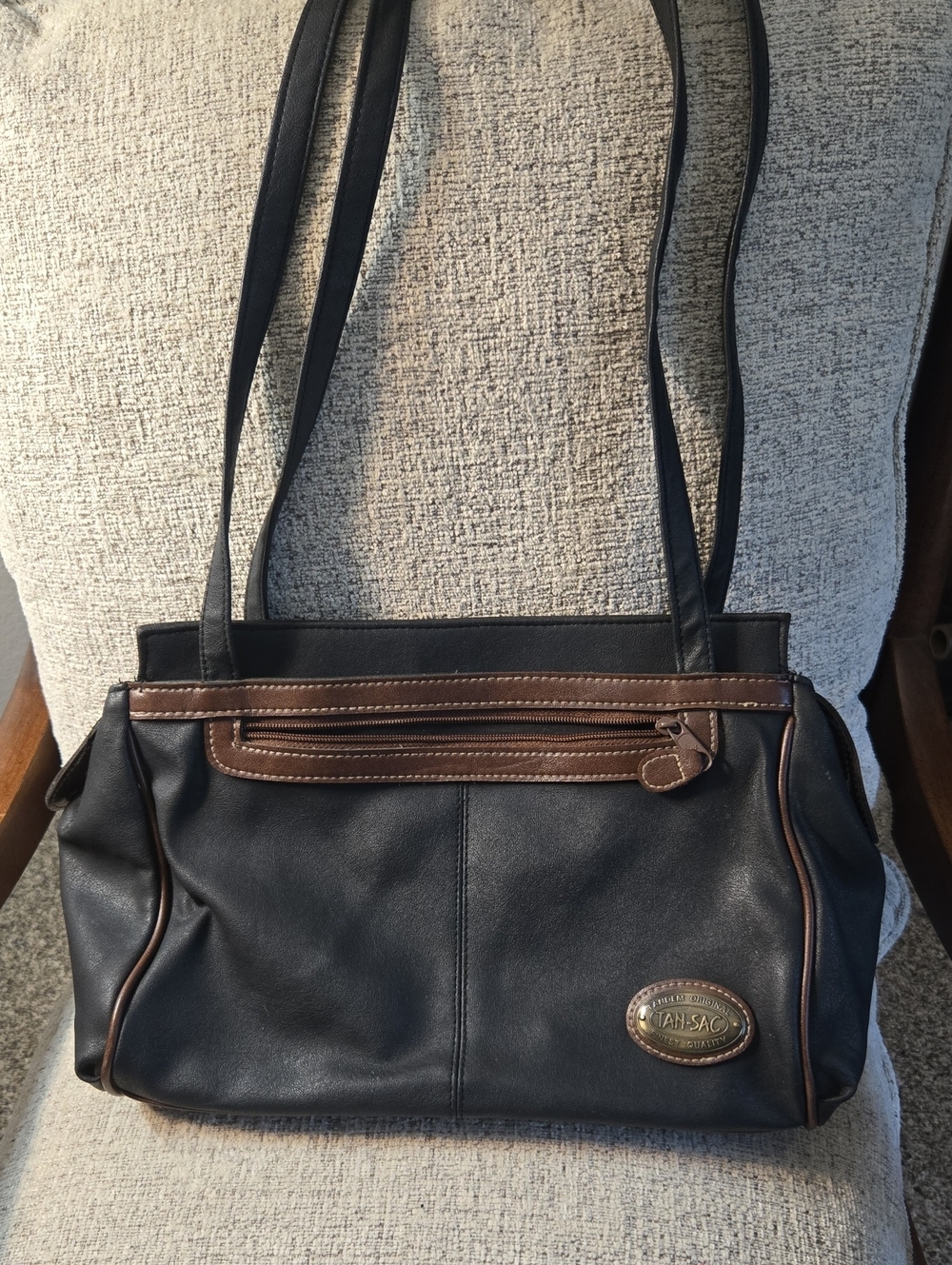 Handbag by TANSAC Black and Brown Leather Tote 12" X 9"